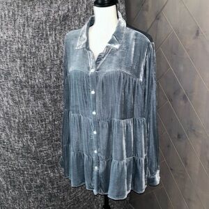 Gray blue velour tiered a line J Jill, long sleeved tunic